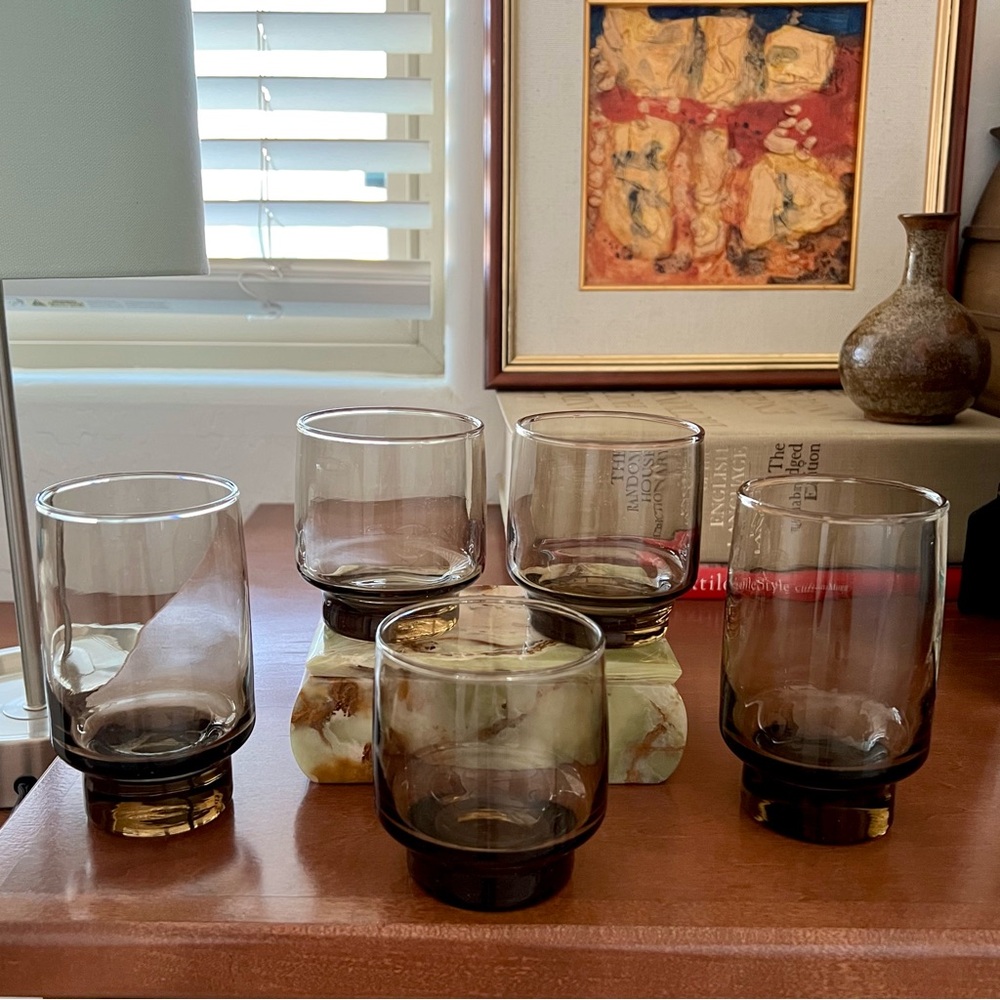 Vintage MCM Libbey Tawny Smokey Brown Rocks Highball Glasses - Picture 4 of 7